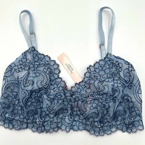 Victoria's Secret Floral Lace Blue Bralette Wireless Bra Size 32DD/34DD New